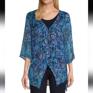 Slim Factor by Investments Python Print 3/4 Sleeve Faux Cardigan Blouse